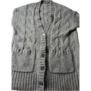 J Crew Chunky Cable Cardigan Alpaca Blend‎ Gray Cottagecore SM Grannycore Cabin